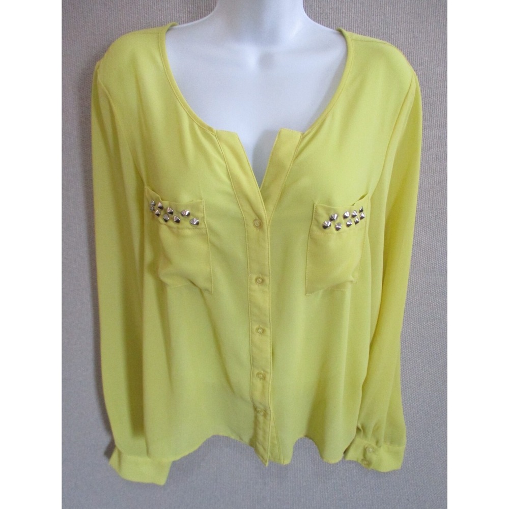 Moon Collection Los Angeles Top Womens Large Yellow Button Blouse Studded